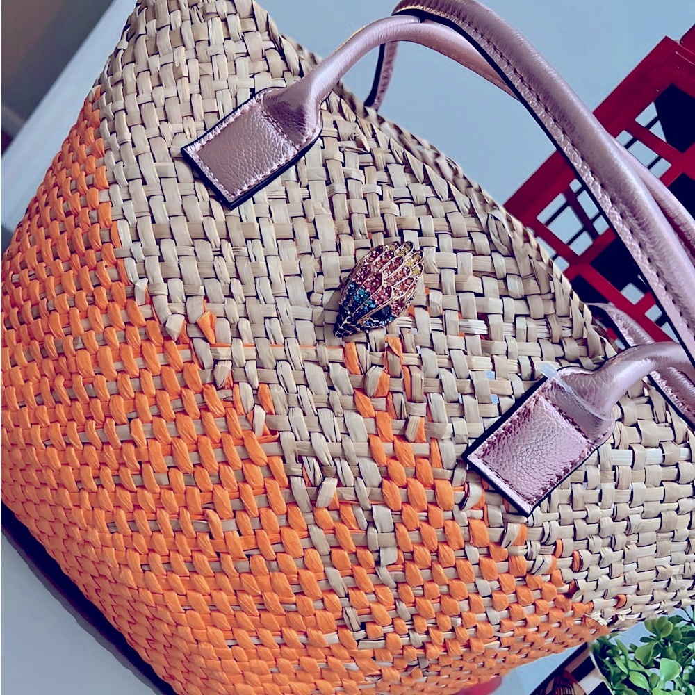 Kurt Geiger X Matthew Williamson Raffia Basket Tote In Open Orange Ombre